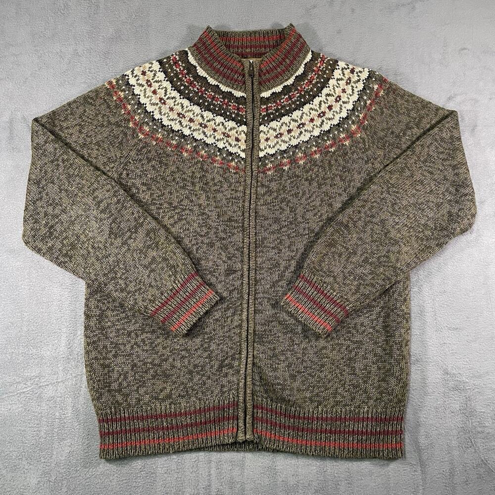 Heirloom Collectibles Sweater Green Nordic Zip Womens Small Cotton Y2K